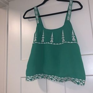 Green Aztec embroidered cropped tank